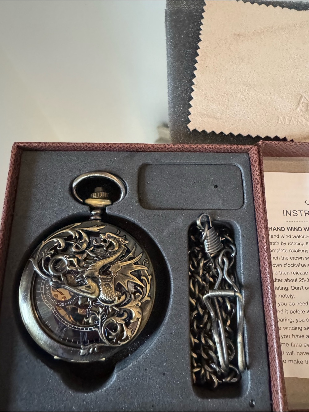 ManChDa Dragon Skeleton Mechanical Pocket Watch Hand Wind Vintage Steampunk - Picture 9 of 14